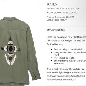 Rails Cargo Green embroidered light jacket button down top small